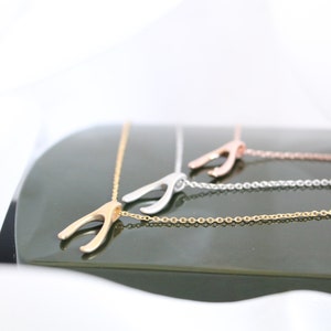 Sideways wishbone necklace, 14k GOLD FILLED Chain or .925 STERLING Silver Chain, Good luck charm necklace, wedding, Christmas,gift