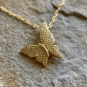 Schmetterling Halskette, CZ Micro Pave Schmetterling, Zirkonia Schmetterling, Diamant CZ Zierliche Schmetterling Halskette