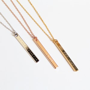 Engravable Bar Necklace, Custom Engraving, Vertical Bar, Compass Coordinates, Greek Letters, Roman Numerals, Name, Date, Bulk Order, Wedding