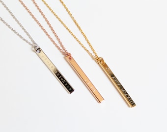 Engravable Bar Necklace, Custom Engraving, Vertical Bar, Compass Coordinates, Greek Letters, Roman Numerals, Name, Date, Bulk Order, Wedding