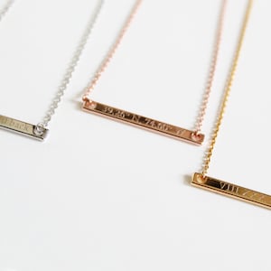 Engravable Bar Necklace, Choker Length, Roman Numerals, Compass Coordinates, Horizontal Bar, Greek Letters, Dates and Numbers, Sorority