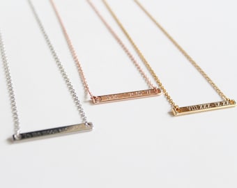 Dainty Horizontal Bar Necklace, Engravable Bar, Roman Numerals, Greek Letters, GPS Coodinates, Numbers, Sorority Jewelry, Wedding