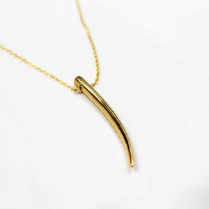 Gold tusk necklace, Skinny long tusk, Simple horn tusk necklace, Dainty necklace, Layering necklace, Gold horn pendant, Boho chic necklace image 3