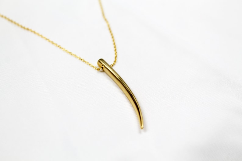 Gold tusk necklace, Skinny long tusk, Simple horn tusk necklace, Dainty necklace, Layering necklace, Gold horn pendant, Boho chic necklace image 3