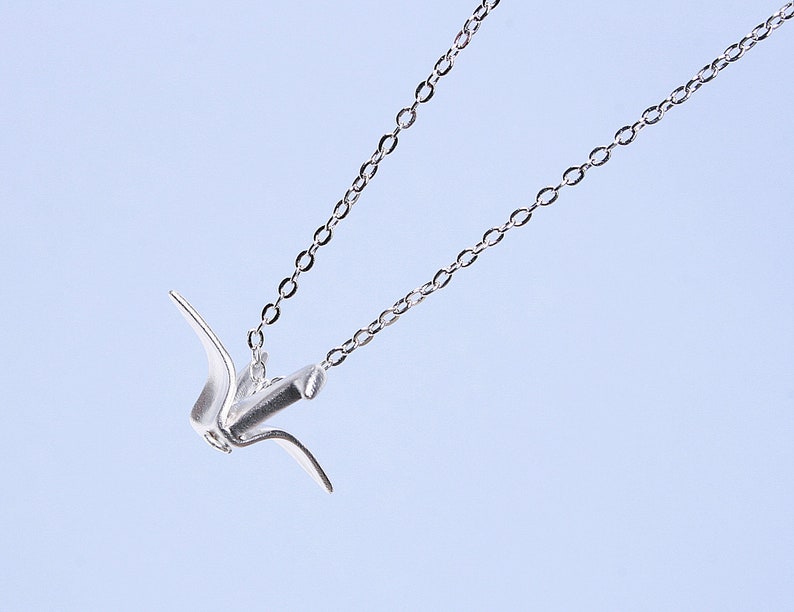 Origami Crane Pendant Necklace, Paper Fold Like Bird, Gold/Silver/Rose Gold Flying Bird, Christmas image 3