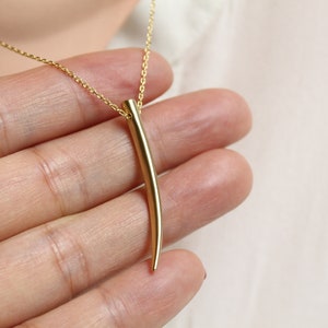 Gold tusk necklace, Skinny long tusk, Simple horn tusk necklace, Dainty necklace, Layering necklace, Gold horn pendant, Boho chic necklace image 4