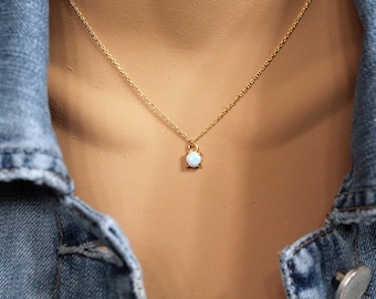 Opal Necklace, Birthstone for October, White Opal, Anniversary Gift, Bridesmaid Gift, Minimalist, Opal Gift