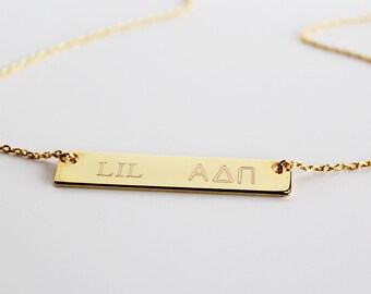 Bar Necklace, Custom Engraved, Compass Coordinates, Greek Letters, Roman Numerals, Name, Big/Little Sorority Jewelry, Bridesmaid Gift