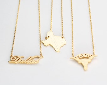 Texas Necklace, Gold/Silver/Rose Gold Texas Necklace, Map Of Texas, Texas Longhorns, Dallas, Antlers, Layering Necklace