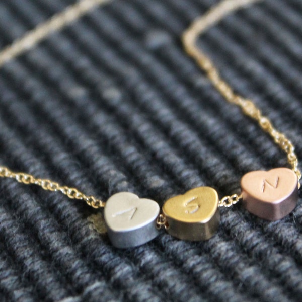 Three Hearts Necklace, Gold Silver Rose Gold, Two Tone Or Three Tone Necklace, Minimalist Heart, Wedding