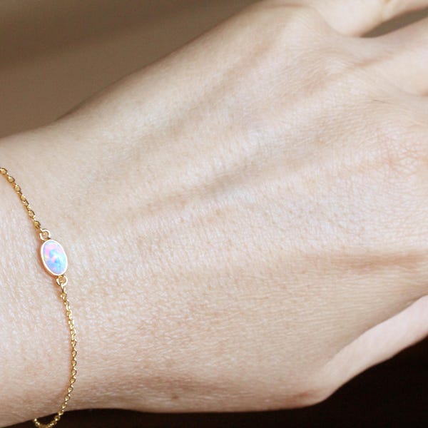 Opal Bracelet In Gold/Silver, Birthstone for October, White Opal, Anniversary Gift, Bridesmaid Gift, Minimalist, Opal Gift