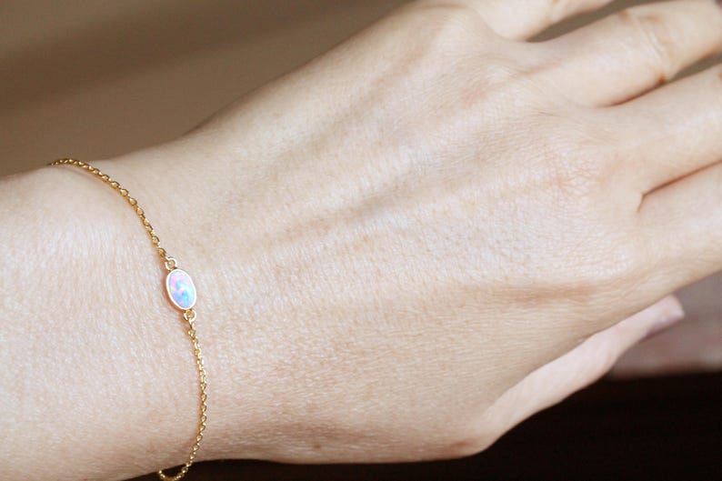 Opal Bracelet In Gold/Silver, Birthstone for October, White Opal, Anniversary Gift, Bridesmaid Gift, Minimalist, Opal Gift 