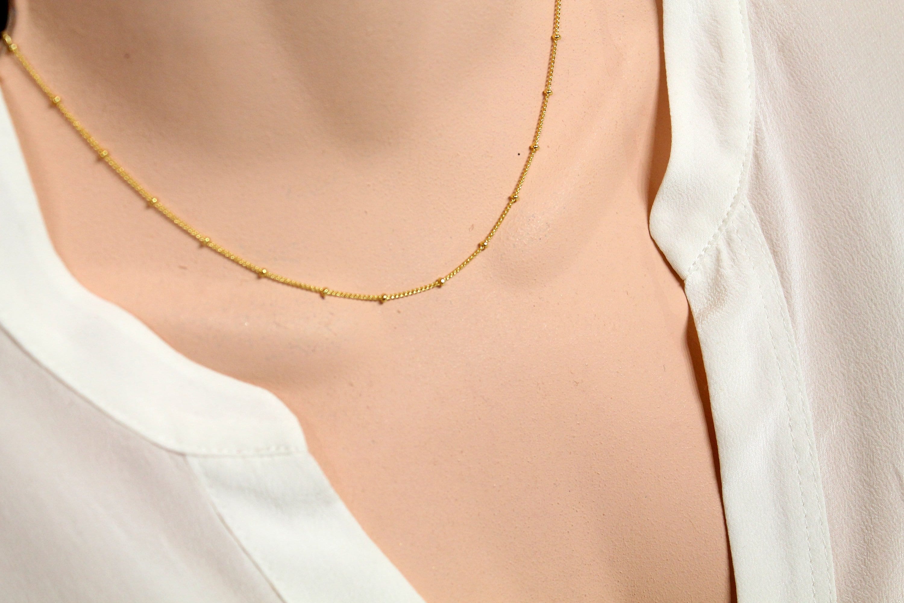 Satellite Chain Necklace In Gold/Silver/Rose Gold, Plain Necklace, Chain Necklace, Choker Necklace, Layering Necklace, Ball Chain Necklace
