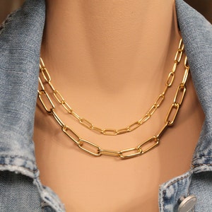 Gold/Silver big link chain necklace, Elongated chunky chain necklace, Thick paperclip chain, Statement necklace, Choker, Layering necklace