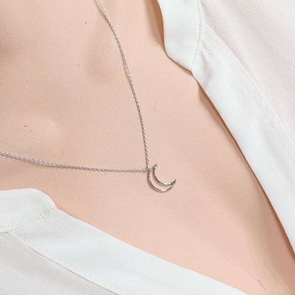 Open Crescent Moon Necklace In Gold/Silver, Choker Necklace, Gamma Phi Beta Symbol, Waxing Crescent Moon, Waning Crescent Moon