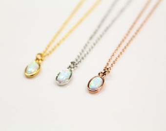 Opal Necklace In Gold/Silver/Rose Gold, Birthstone for October, White Opal, Anniversary Gift, Bridesmaid Gift, Minimalist, Opal Gift