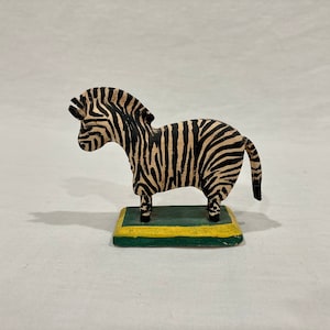 Hand Carved Folk Art Carved Zebra Statuette