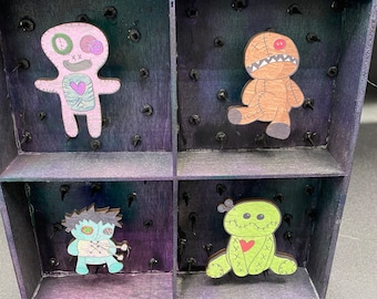 Creepy Cute Monster Dolls Mixed Media Collage - Whimsical Dark Fantasy Wall Decor - Quirky Lowbrow Pop Art - Strange Creature Canvas
