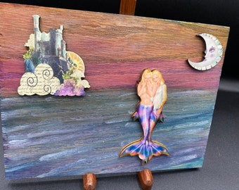 Sea Barbie Mixed Media Collage - Whimsical Mermaid Ocean Assemblage Art - Quirky Pop Culture Beach Decor - Unique Altered Doll Canvas