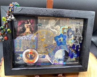 Show Girl Mixed Media Collage | Handmade Wood Frame | Shadow Box Art | Hug Trees Not People