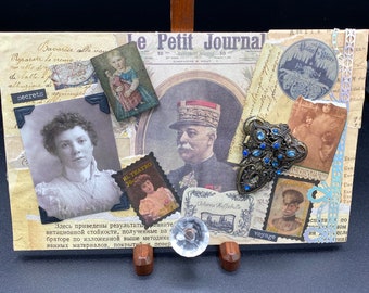 Parisian Junk Journal Style Collage - Vintage French Travel Assemblage Art - Antique Eiffel Tower Decor