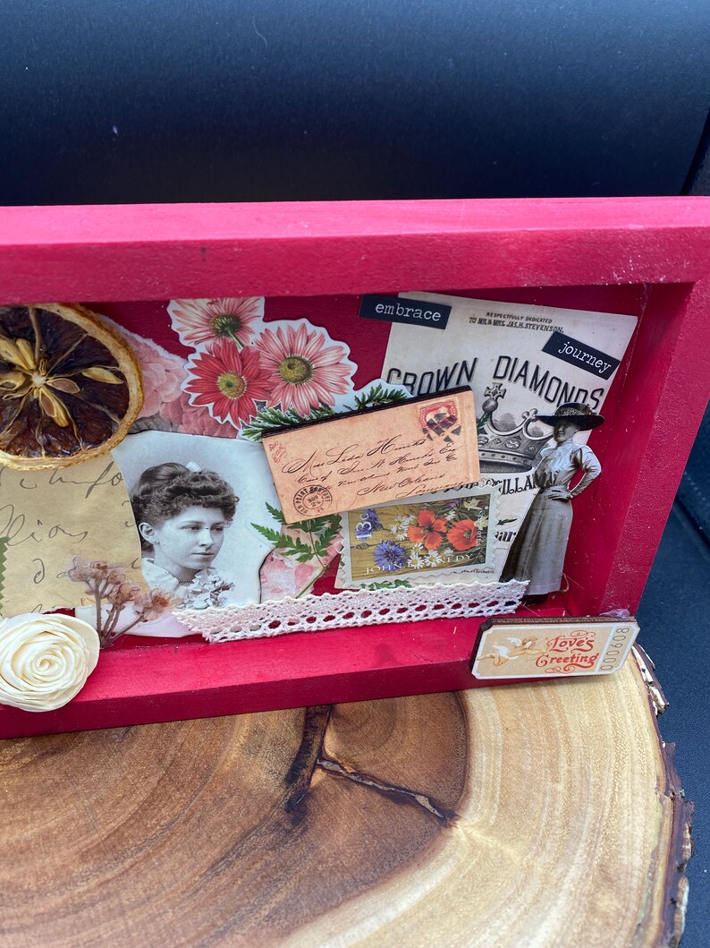 Letter Home Mixed Media Collage Shadow Box Art I Hug Trees Not People