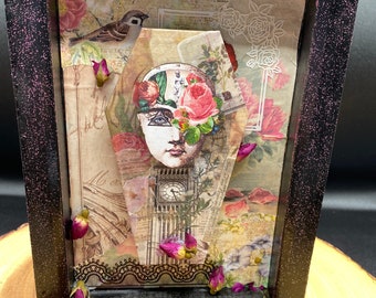 Bed of Rosed Mixed Media Shadow Box Art by I hug trees not people