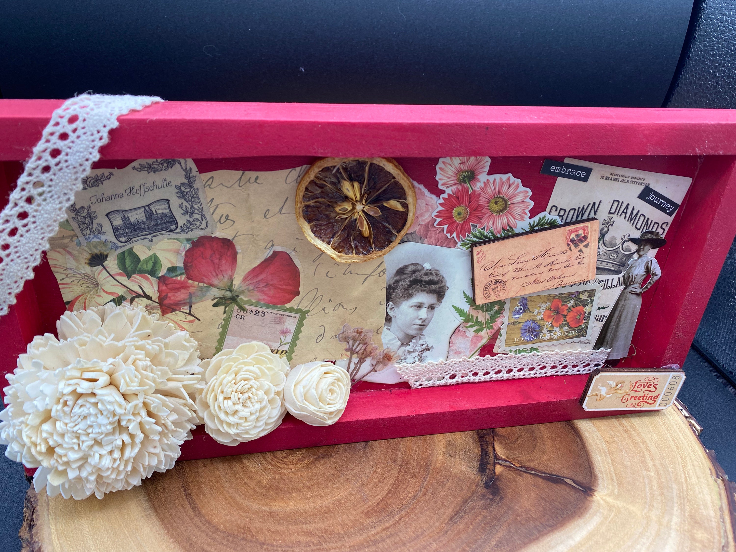 Letter Home Mixed Media Collage Shadow Box Art I Hug Trees Not People