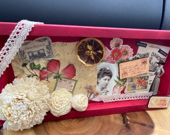 Letter Home Mixed Media Collage - Junk Journal Shadow Box Art - Vintage Correspondence Assemblage