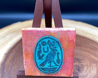 Egyptian Laser Art Mini Painting - Watercolor Ancient History Collage - Miniature Art Display on Easel