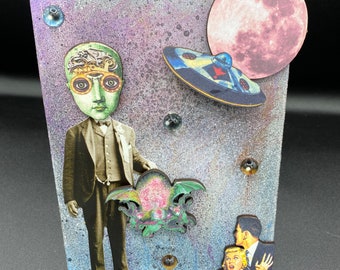 Space Alien Mixed Media Art by I hug trees not people