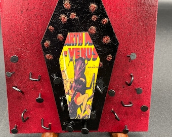 Death By Casket Mixed Media Collage - Creepy Cute Halloween Shadow Box - Whimsical Dark Fantasy Art - Strange Coffin Series Canvas