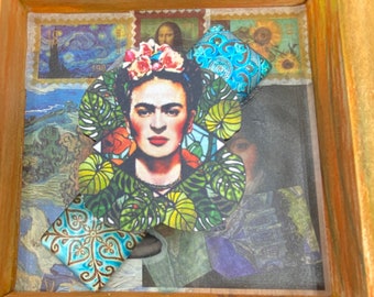 Frida Mixed Media | Handmade Wood Frame | I hug trees not people