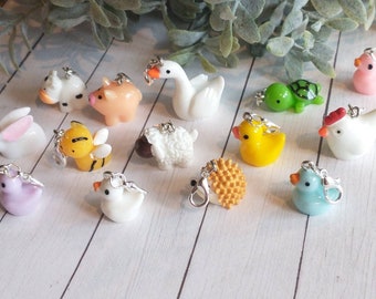 Animal Badge Reel Charms, Badge Buddy, Pediatric Charms, Zipper Charm, Rubber Ducky, Cow, Hedgehog, Pig, Turtle, Sheep, Chicken, Bunny