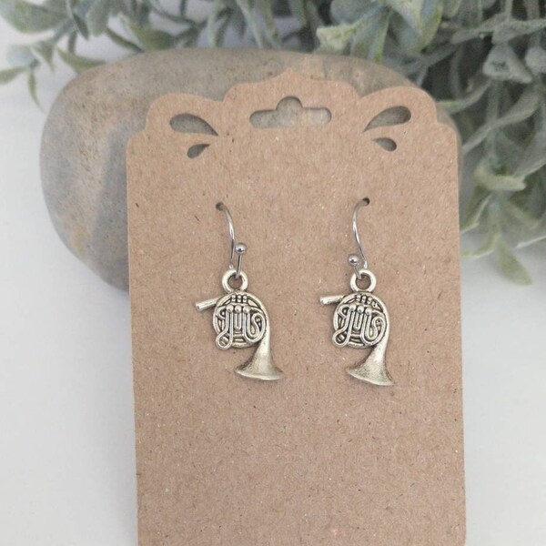 French horn  Earrings, Tibetan Silver Earrings, Music Earrings,  Stainless Steel Earrings