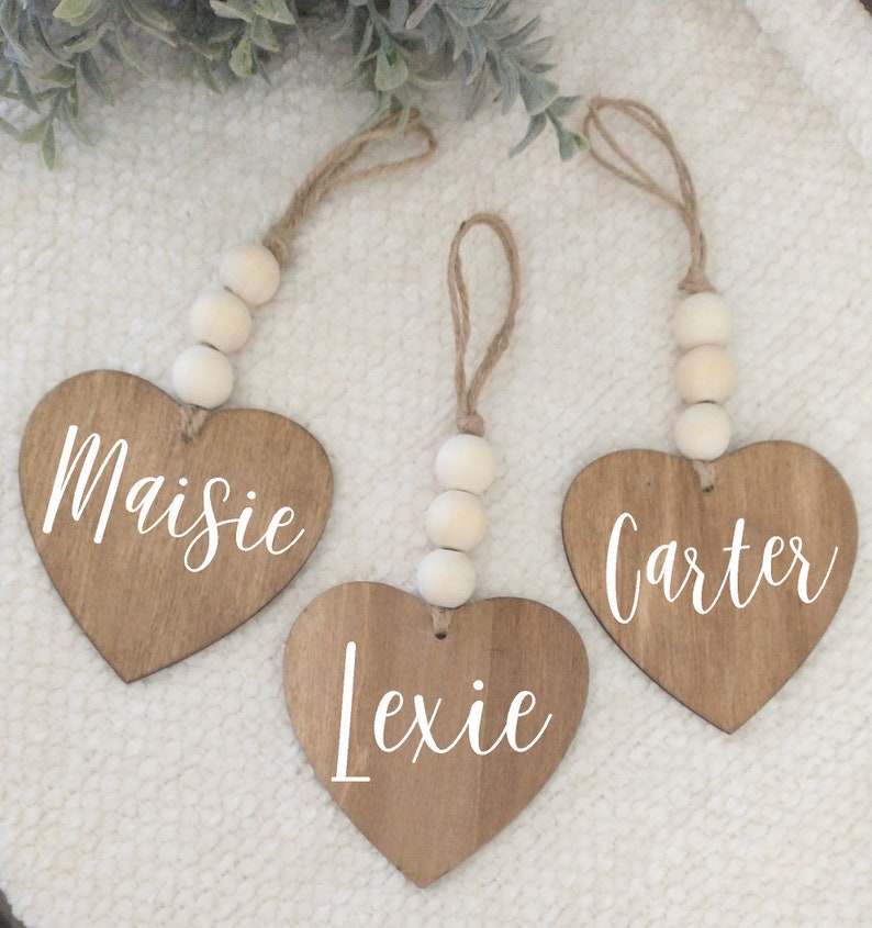 Beaded Wooden Name Tag Heart Shaped Name Tag Valentine Name Etsy