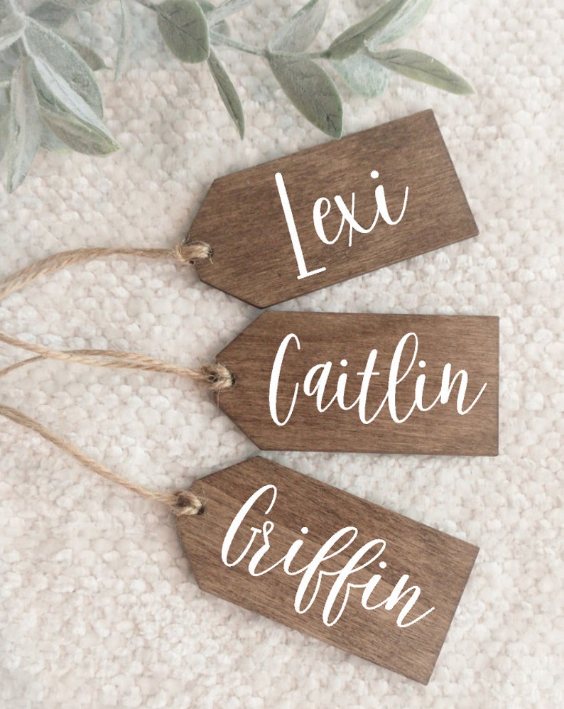 Wooden Name Tag, Gift Tag, Christmas Stocking Tag, Personalized Name Tag, Custom Stocking Tag, Wedding Name Tag image 1