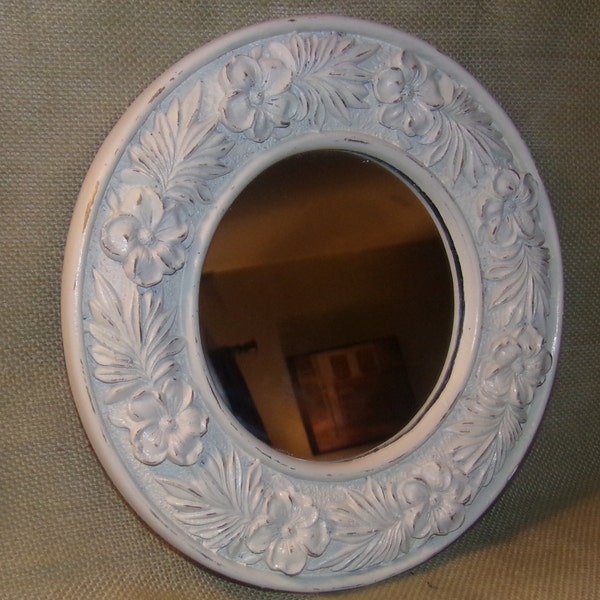 Ornate Floral Mirror painted Antique White and Distressed/Shabby Chic/Cottage Chic