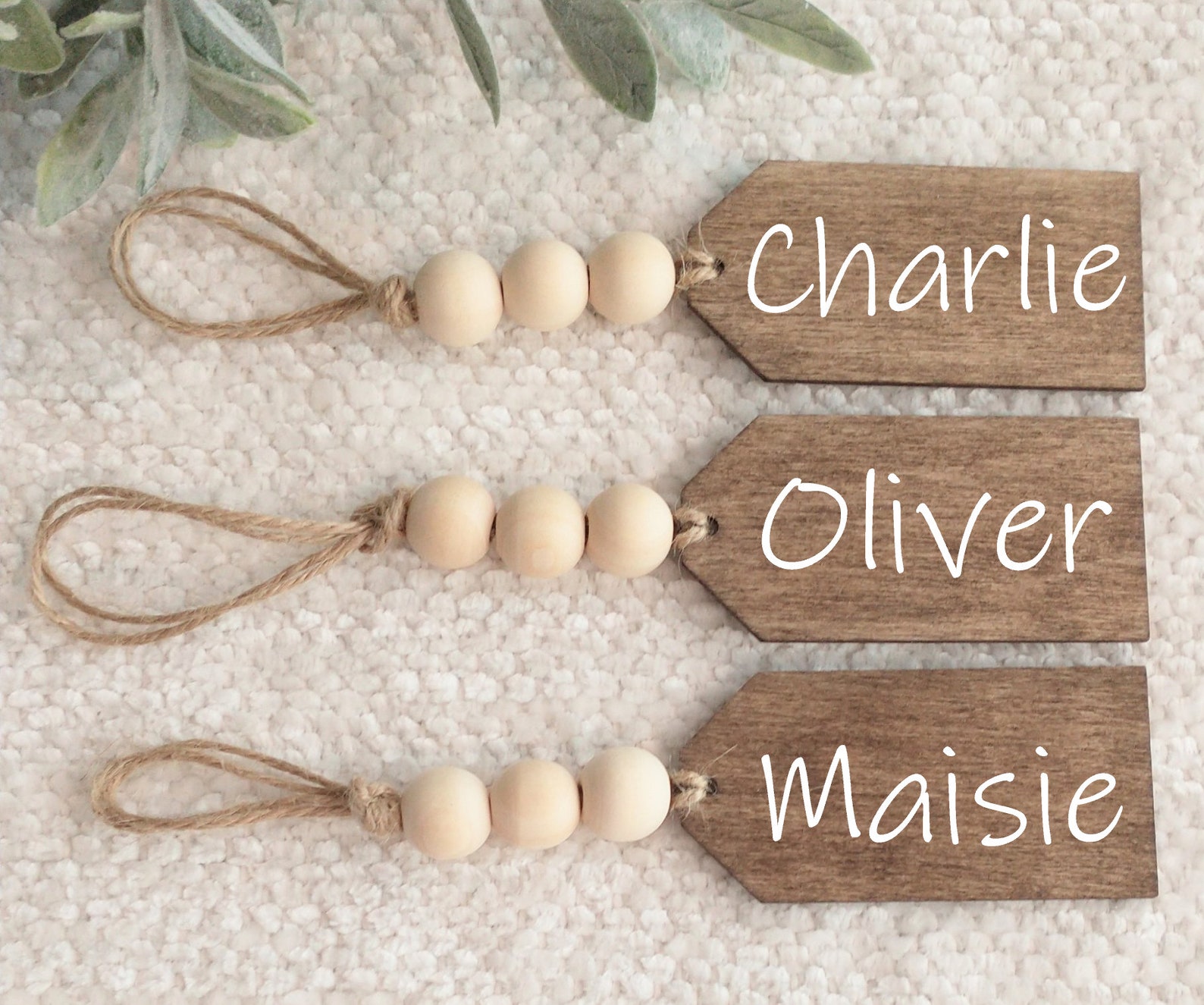 Wooden Name Tag Beaded Name Tag Beaded Stocking Tag Etsy