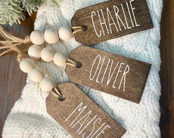 Personalized Wooden Beaded Christmas stocking name tags, wedding or gift name tags, custom names