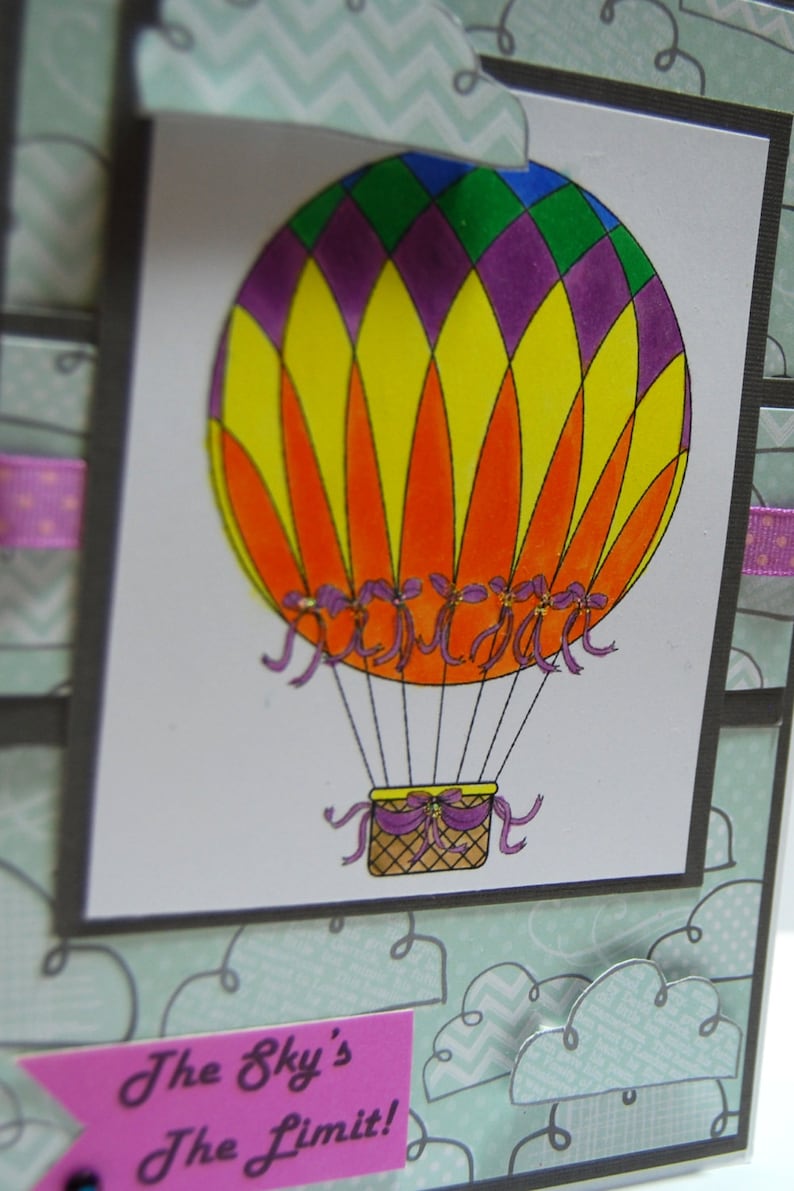 The Sky/'s The Limit! Inspirational Card Hot Air Balloon Handmade Greeting Card