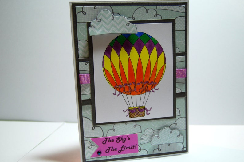 The Sky/'s The Limit! Inspirational Card Hot Air Balloon Handmade Greeting Card