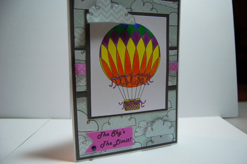 The Sky/'s The Limit! Inspirational Card Hot Air Balloon Handmade Greeting Card