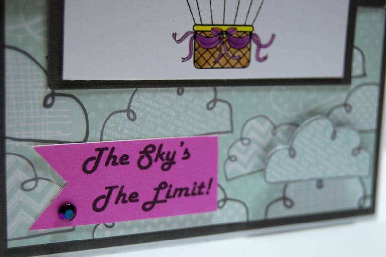 The Sky/'s The Limit! Inspirational Card Hot Air Balloon Handmade Greeting Card