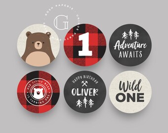 Bear Cupcake Toppers. Lumberjack Cupcake Toppers. Wild One Birthday, Lumberjack First Birthday Invitation, Bear First Birthday. Cake.