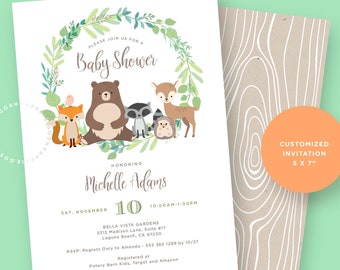 Woodland Baby Shower Invitation, Boy Baby shower, Woodland Animals, Adventure Begins, First Birthday Invitation, Forest Animals Invitation.