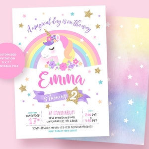 Unicorn Invitation, Unicorn Birthday Invitation, Unicorn Party Invitation, Rainbow Party, Rainbow Invitation, Unicorn Invite image 1