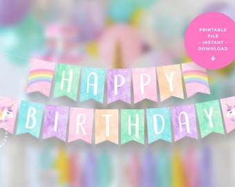 Unicorn Banner. Unicorn Birthday Party. Unicorn Party Decorations. Happy Birthday Banner. INSTANT DOWNLOAD. Printable File.