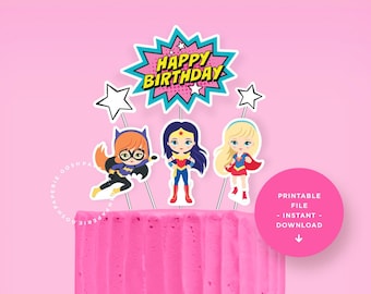 Superhero Girl Cake Topper. Superhero Girls Birthday Party. Superhero Cake. Superhero Party Decorations. Birthday Cake. INSTANT DOWNLOAD