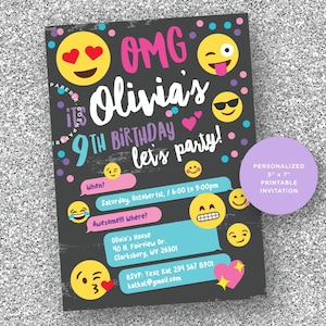 Smiley Face Invitation, Emoji Party, Emoji Birthday Party, Girls Teen Invitation, Emoji Invites, Girl Birthday Invitation.